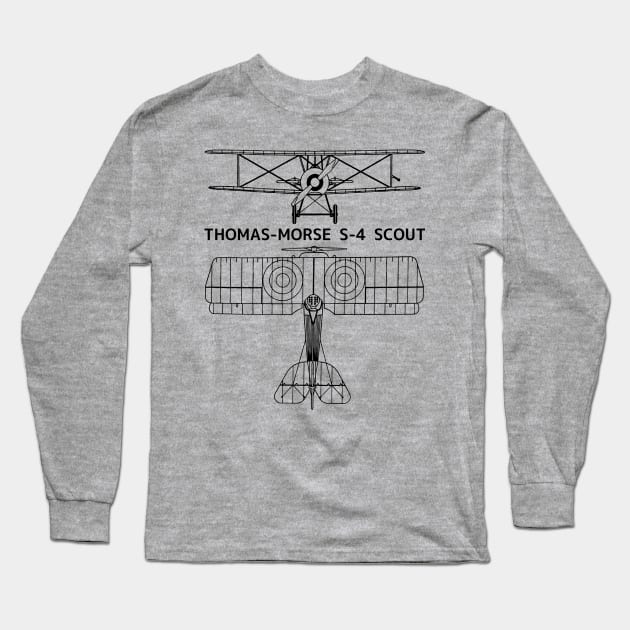 Thomas-Morse S-4 Scout Retro Biplane WW1 Plane Blueprint Long Sleeve T-Shirt by Battlefields